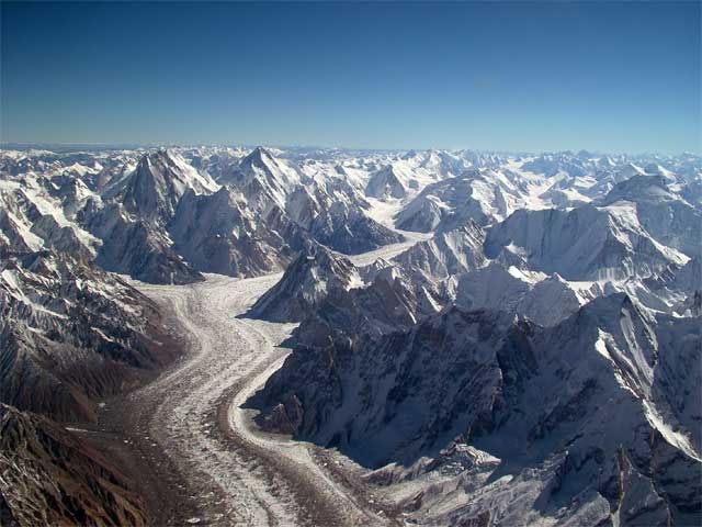 The Baltoro Glacier, in the Karakoram mountain range. 