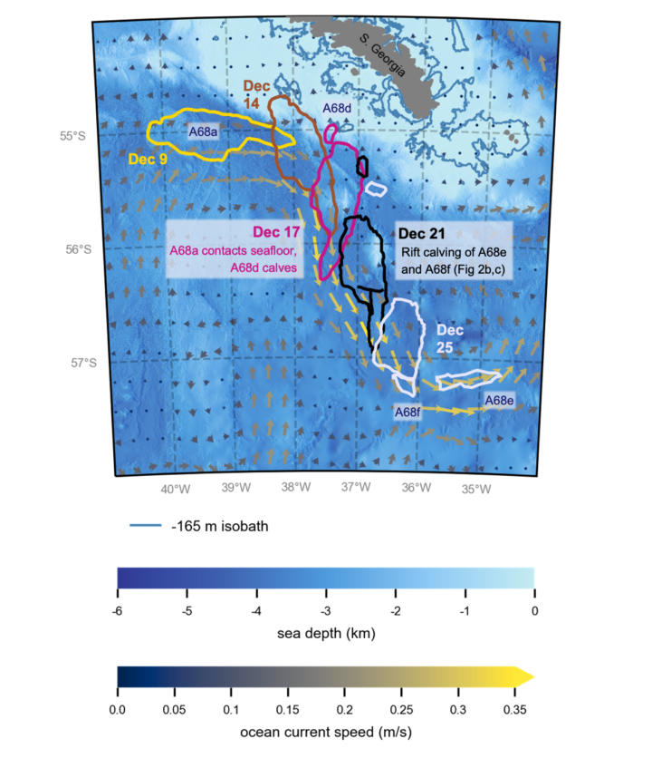 Observed breakup of iceberg A68a